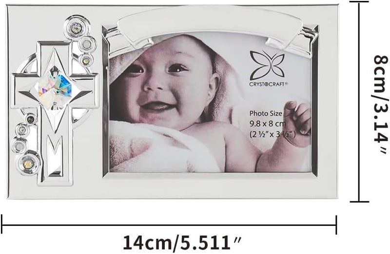 Crystocraft Picture Frames Baptism Picture Frame Cross with Brilliant Cut Austrian Crystal Studded Baby Memories Frame Keepsake Baby Frame Photo Frame 551 X 314 Inch - Image 2