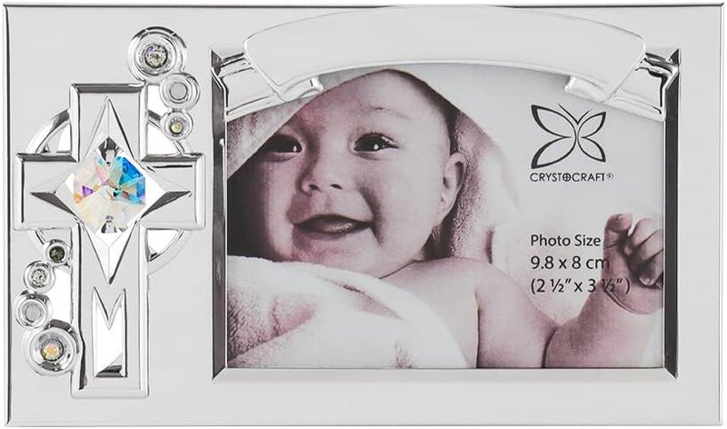 Crystocraft Picture Frames Baptism Picture Frame Cross with Brilliant Cut Austrian Crystal Studded Baby Memories Frame Keepsake Baby Frame Photo Frame 551 X 314 Inch - Image 1