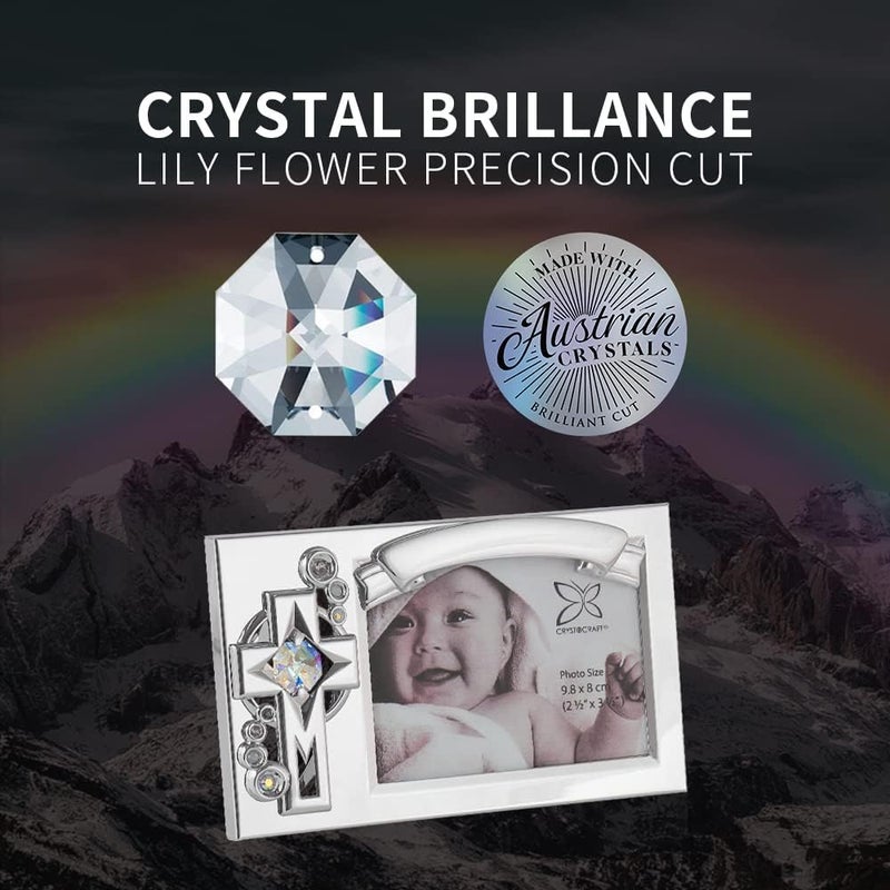 Crystocraft Picture Frames Baptism Picture Frame Cross with Brilliant Cut Austrian Crystal Studded Baby Memories Frame Keepsake Baby Frame Photo Frame 551 X 314 Inch - Image 3