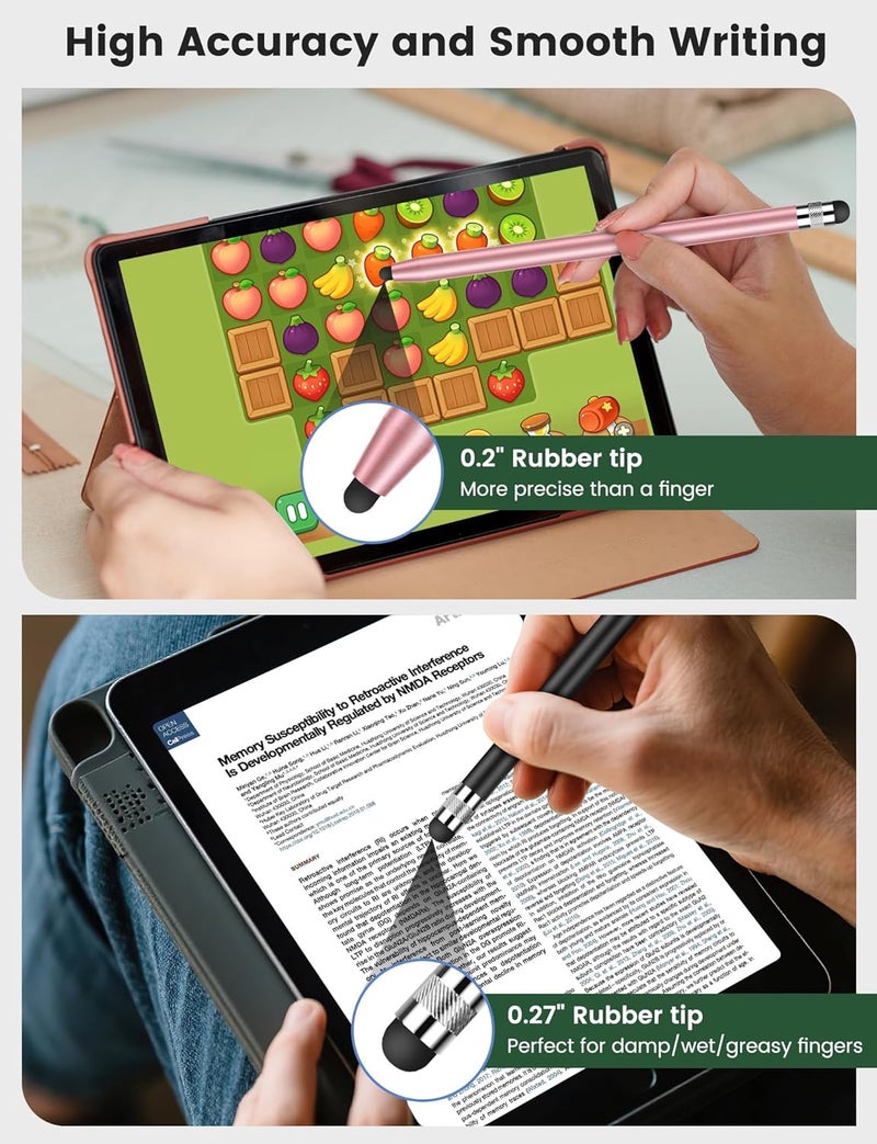 قلم مزدوج الاستخدام لشاشات اللمس، يحتوي على 6 رؤوس قابلة للتغيير (أسود، ذهبي، وردي)، مناسب لأجهزة الآيباد والآيباد برو والميني والآير وسامسونج وسويتش وغيرها. - Image 5