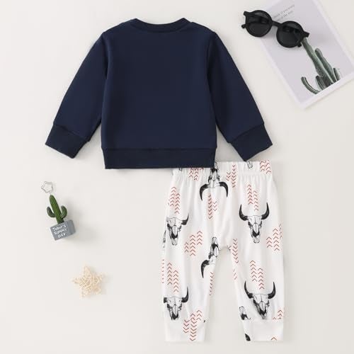 Yvowming Baby Boy Clothes Fall Clothes Truck Print Long Sleeve Pullover Tops + Pant Sets Toddler Winter Outfits (Naby Blue, 12-18 Months) - Image 2