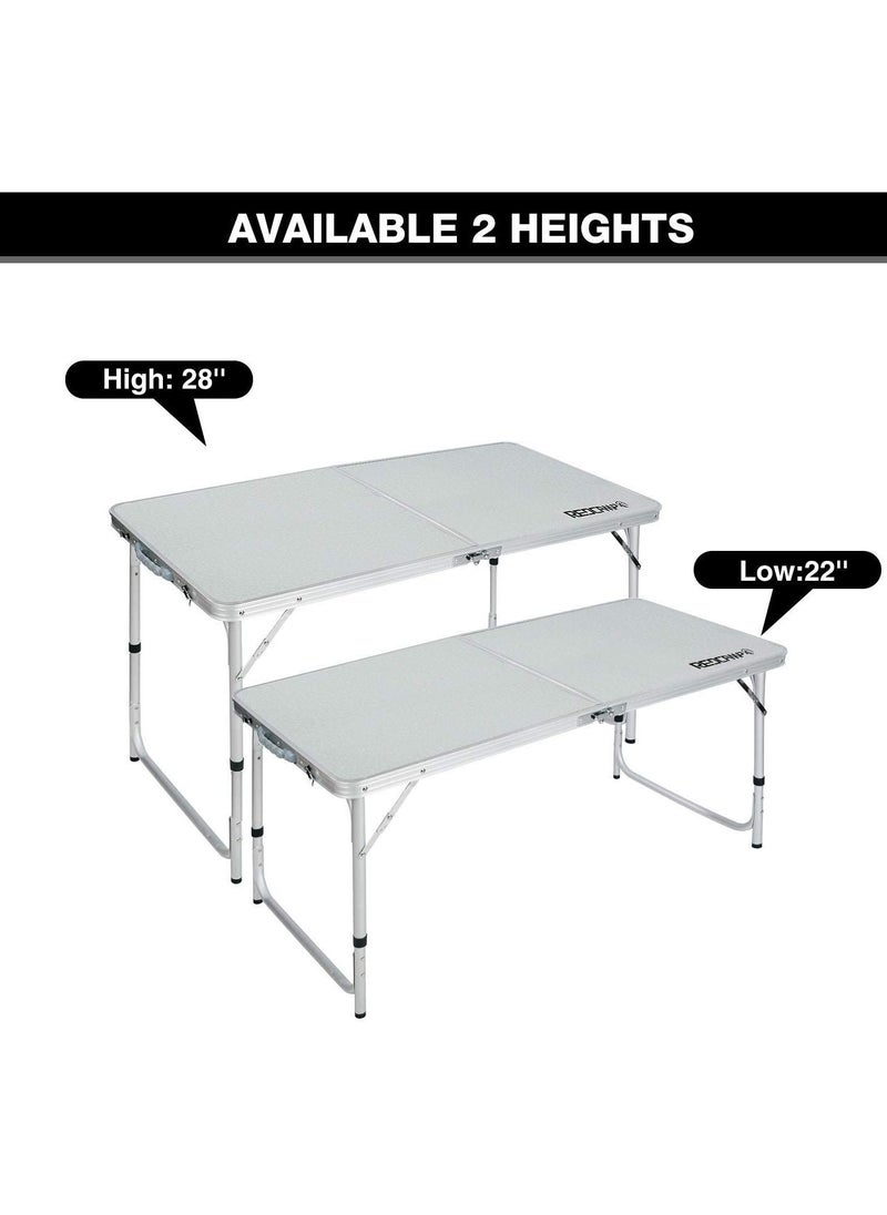 DubaiGallery - Folding Camping Table, 4 Ft Aluminum Folding Table with Handle, Adjustable Portable Camp Table for Picnic, BBQ, Party, Beach, White - Image 1