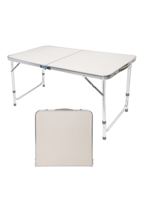 Folding Camping Table, 4 Ft Aluminum Folding Table with Handle, Adjustable Portable Camp Table for Picnic, BBQ, Party, Beach, White