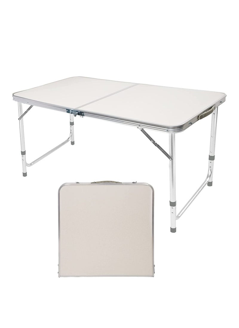 DubaiGallery - Folding Camping Table, 4 Ft Aluminum Folding Table with Handle, Adjustable Portable Camp Table for Picnic, BBQ, Party, Beach, White - Image 1