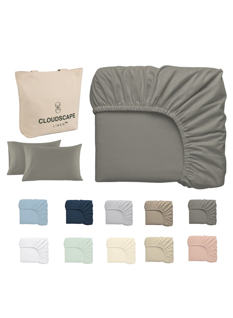 Cloud Scape Linen 600 Thread Count Egyptian Cotton Sheet Set( Queen, Charcoal) - Image 2
