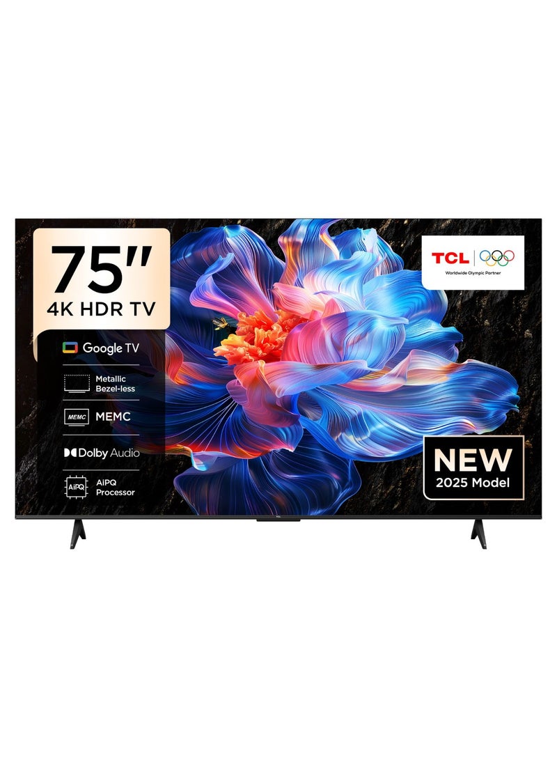 تي سي إل تلفاز 75 بوصة 4K Ultra HD، 60 هرتز، HDR، تلفاز ذكي مدعوم من Google TV (صوت دولبي، تحكم صوتي، متوافق مع مساعد Google، Chromecast مدمج، نموذج جديد 2025) - Image 1