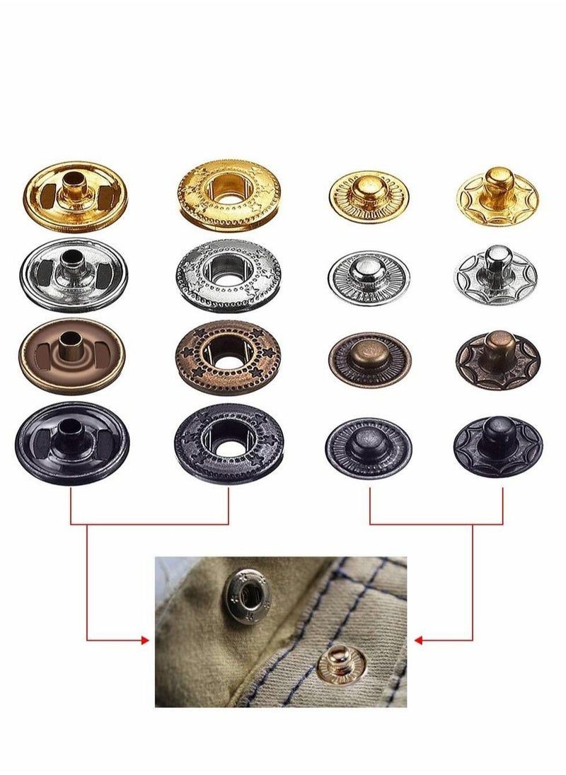 Excefore - Snap Fasteners Kit for Leather, 120 Set 12mm Metal Button Snaps Press Studs with 4 Setter Tools, 1 Hammer, Color Leather Clothes, Jackets, Jeans Wears, Bracelets, Bags - Image 1