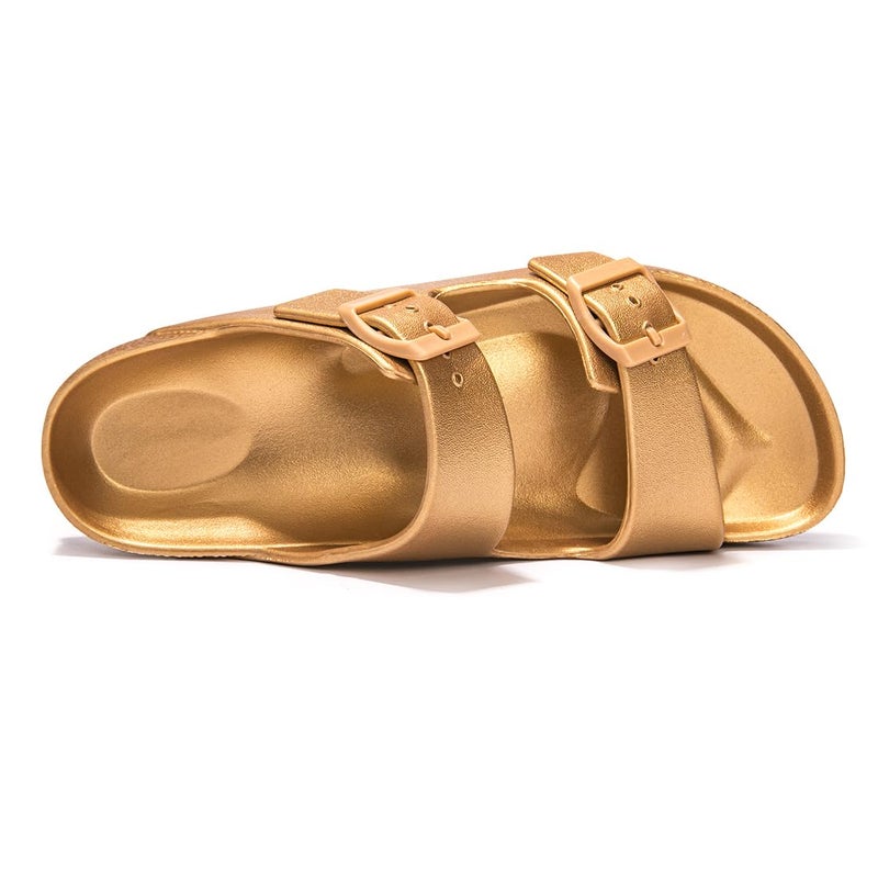 FUNKYMONKEY Women's Plastic Sandals New Upgrade Quality EVA Waterproof Double Buckle Adjustable Slides Shoes (8 M US, New Variation Gold/XPZ) - Image 3