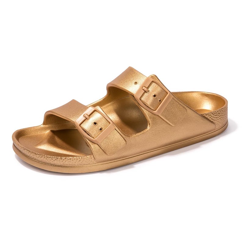 FUNKYMONKEY Women's Plastic Sandals New Upgrade Quality EVA Waterproof Double Buckle Adjustable Slides Shoes (8 M US, New Variation Gold/XPZ) - Image 1