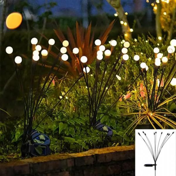 TECH LOGO ELECTRONICS Outdoor Solar Garden 8 led Lights Waterproof, New Upgraded Firefly Lights Solar Outdoor, Swaying When Wind Blows, Firefly Garden Decorations for Yard Patio Pathway, Warm White (1) - Image 2