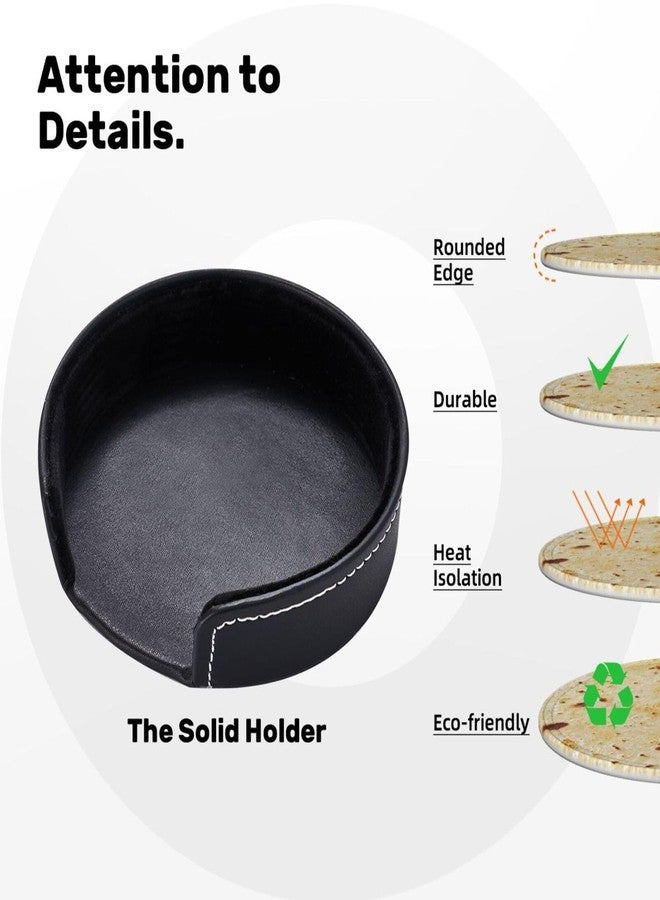 KKRMTUG Tortilla Coasters for Drinks Set of 6, Round Leather Coaster with Holder, Drink Coaster Sets for Home Bar Decor House Warming Gift - Image 5