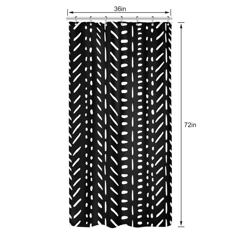 Riyidecor Boho Black Stall White Small Half Size Dorm Shower Curtain 36x72 Inch Chevron Geometric Herringbone Striped Single Narrow Tiny Walkin Stand Up Decor Fabric Bathroom Set Polyester Waterproof - Image 3