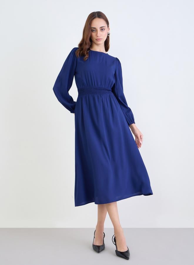Styli Navy Blue Midi Dress with Long Sleeves - Image 3