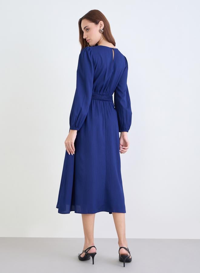Styli Navy Blue Midi Dress with Long Sleeves - Image 5