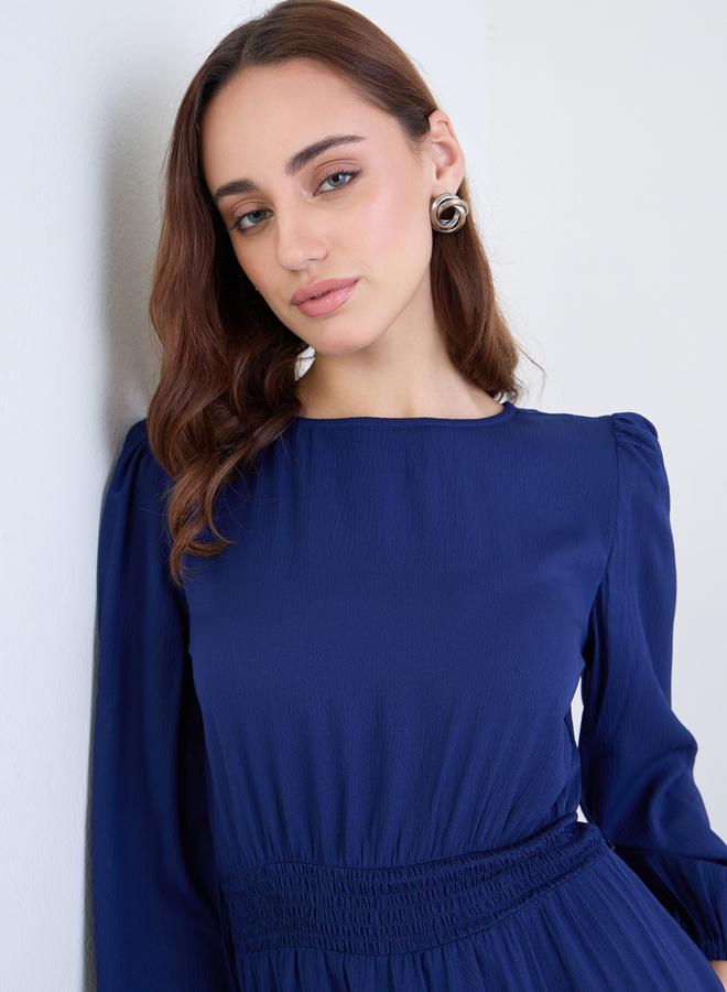 Styli Navy Blue Midi Dress with Long Sleeves - Image 4
