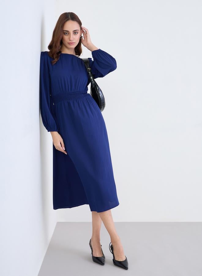 Styli Navy Blue Midi Dress with Long Sleeves - Image 2