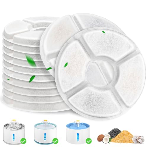 Beyolike Cat Water Fountain Filter 12 Pcs Replacement Cat Fountain Filters Dia is 5 3Filtration System Round Carbon Cats Filters Compatible with 81oz24L Round Automatic Pet Fountain Water Dispenser - Image 1