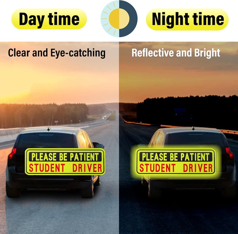 BFXM 4 PCS Student Driver Magnet for Car, Please Be patient Student Driver, Funny Magnetic New Driver Safety Warning Bumper Sticker Signs, Reusable Movable Rookie Driver Reflective Magnets Stickers Wet anti slip - Image 5