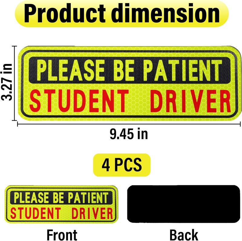 BFXM 4 PCS Student Driver Magnet for Car, Please Be patient Student Driver, Funny Magnetic New Driver Safety Warning Bumper Sticker Signs, Reusable Movable Rookie Driver Reflective Magnets Stickers Wet anti slip - Image 2