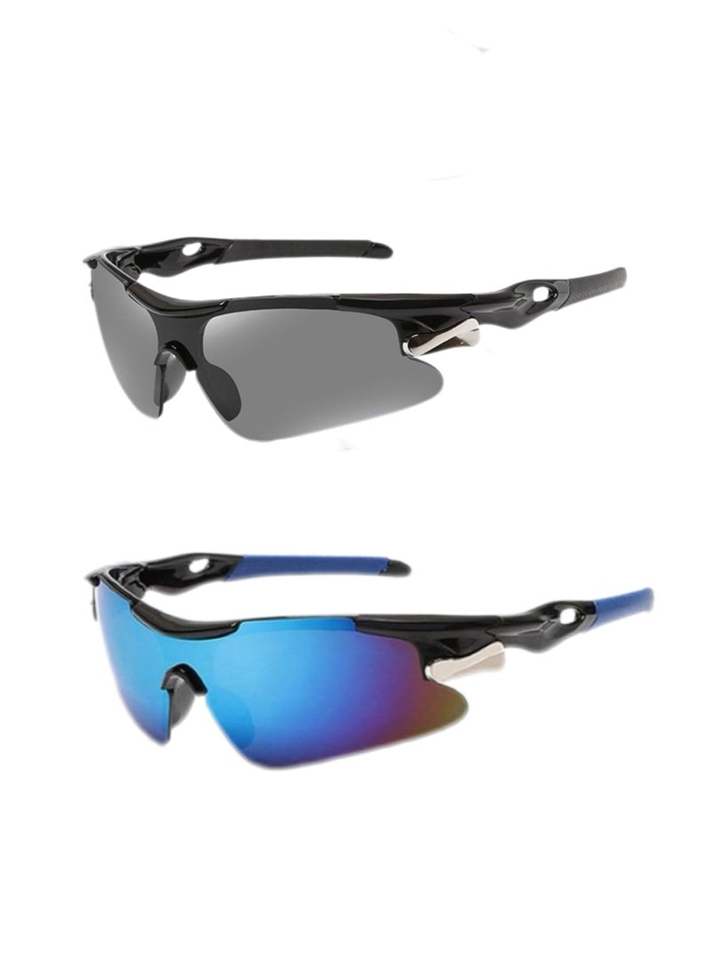 Generic Outdoor Sports UV Protection Half Frame Sunglasses, UV400 Polarized Bicycle Safety Sports Sunglasses, Windproof Baseball and Golf Goggles, (Dark Gray + Blue)  - Image 1