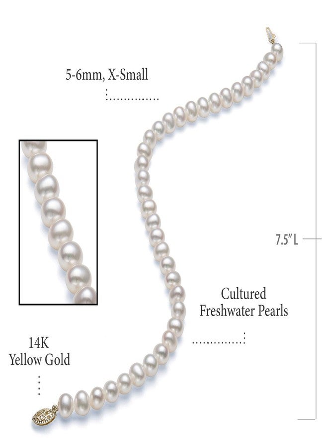 Belacqua AA Quality White Cultured Freshwater Pearl Bracelet in 14K Yellow Gold, Fishhook Clasp, Size- 5.0-6.0mm, Length- 7.5 Inches, Real Pearl Jewelry for Women, Gift Box Included - Image 2