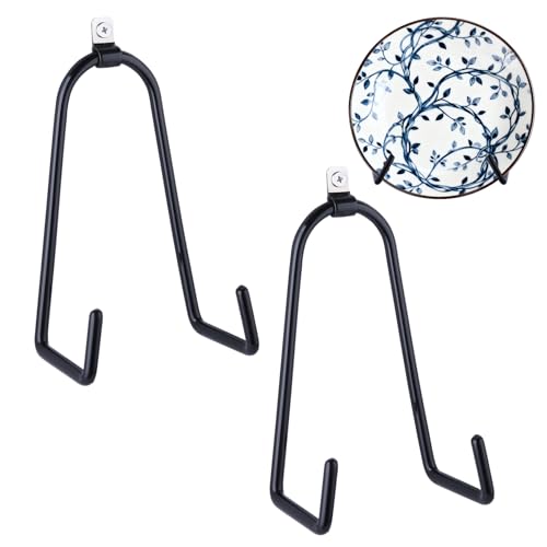 LEVOSHUA Adjustable Wall Plate Hangers for 7-14 inches Plate, Rubber Coating Anti-Scratch Plate Display, Vertical Stand Holder for Plaque, Tray, Framed Art, Black 2 Pack - Image 1