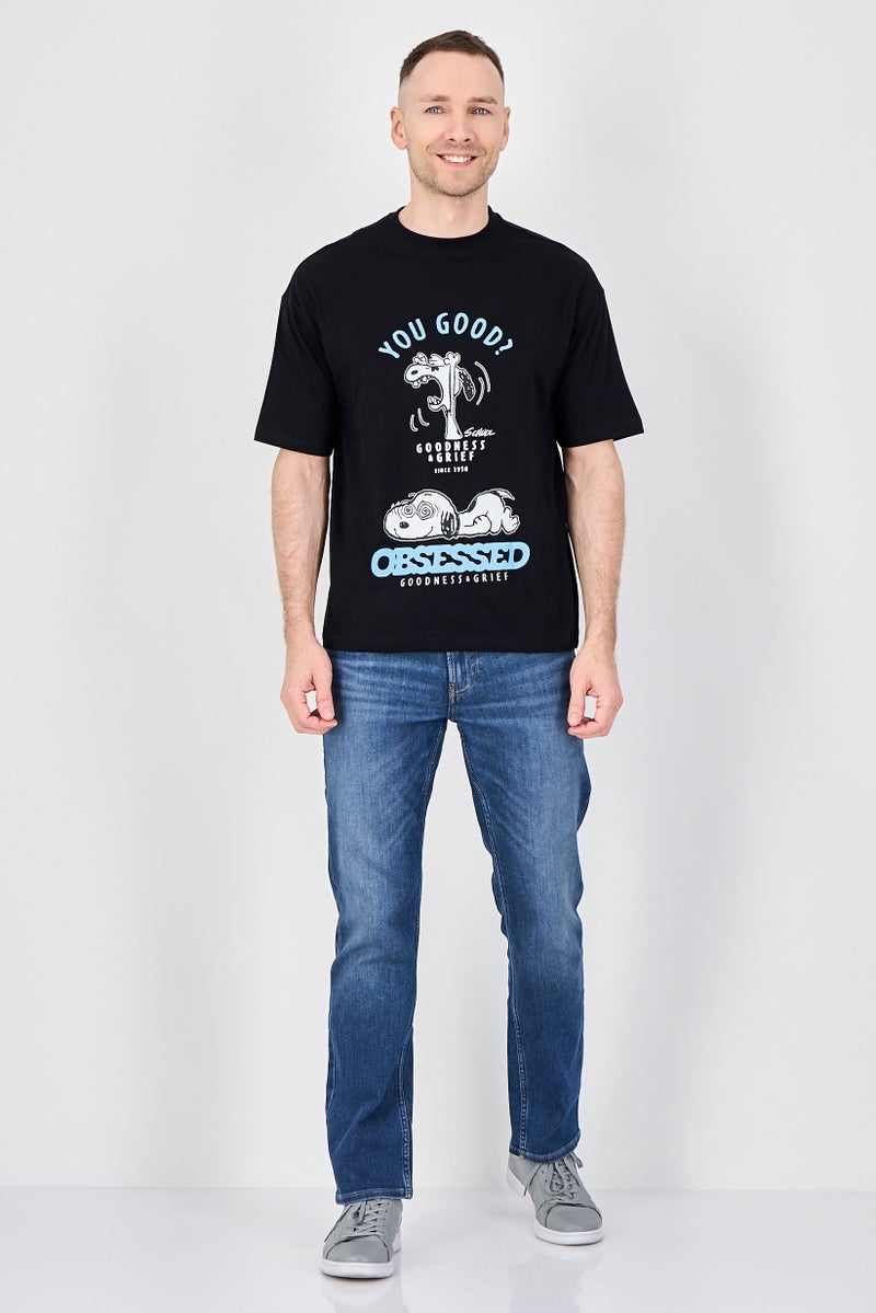 Peanuts Men Crew Neck Short Sleeve Graphic Print T-Shirt, Black - Image 4