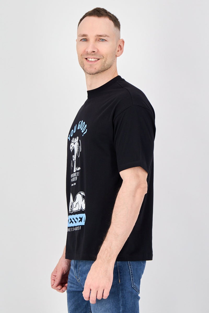 Peanuts Men Crew Neck Short Sleeve Graphic Print T-Shirt, Black - Image 2