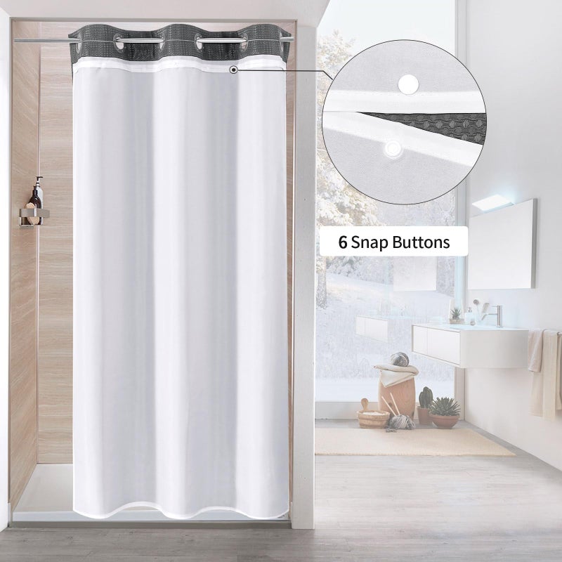 Mitovilla Gray Waffle Small Stall Shower Stain 36 × 74 لا توجد خطاطين مطلوبة نصف حجم الضيق من القماش الستار دش الستار مع بطانة المفاجئة لديكور الحمام الحديث الرمادي الفحم - Image 1