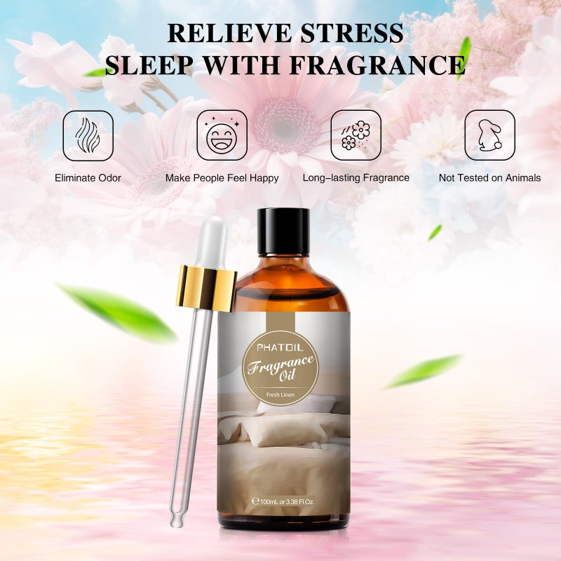 PHATOIL زيوت عطرية برائحة الكتان الطازج PHATOIL 3.38FL.OZ للعلاج بالروائح، زيوت أساسية للناشرات المنزلية، مثالية للناشر، صنع الشموع والصابون، منتجات معطرة منزلية الصنع - 100 مل - Image 4