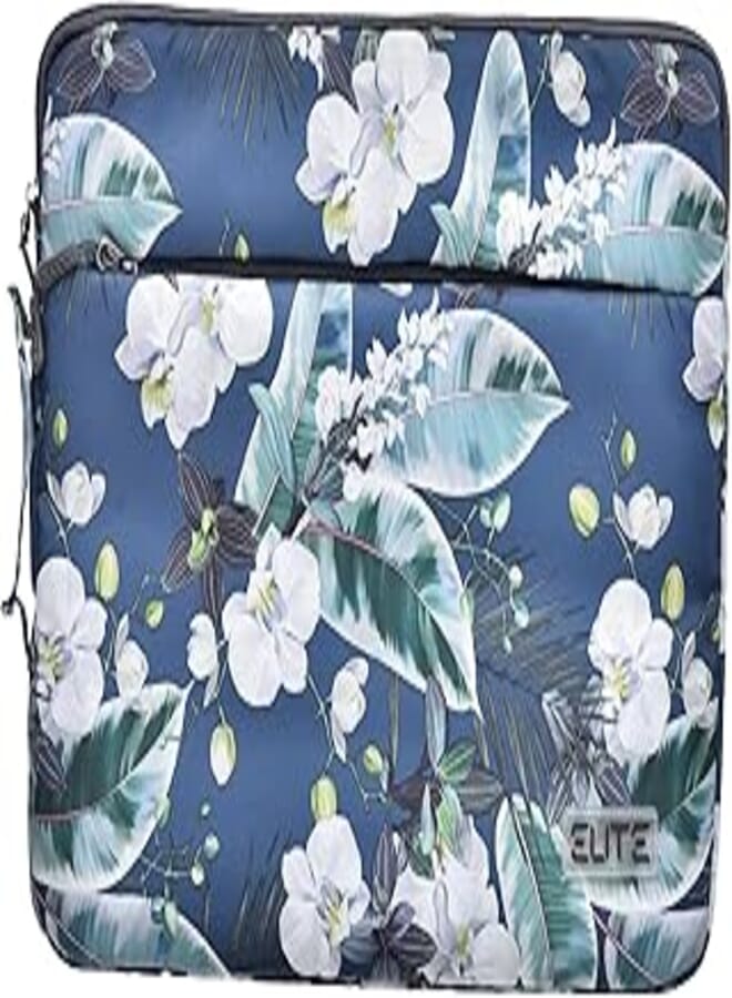 Elite Fabric Slim Pocket Sleeve Containing Main And Front Zipper Pocket With Flowers Print Design Equipped Strong Handle Compatible With Various Laptops 15.6 Inch - Multi Color 