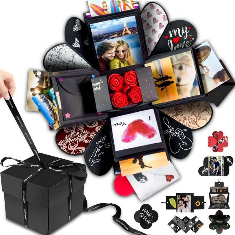 صندوق انفجار وانتيبر هدية DIY ذكرى الحب ألبوم صور صندوق هدايا لعيد الميلاد ذكرى الزواج أو يوم عيد الحب صندوق مفاجأة أسود