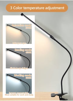LOOPITYS LED Desk lamp with Clamp  EyeCaring Clip on Lights for Home Office  3 Modes 10 Brightness  Long Flexible Gooseneck  Metal  Swing Arm Architect Task Table Lamps -- Black small size  - Image 2
