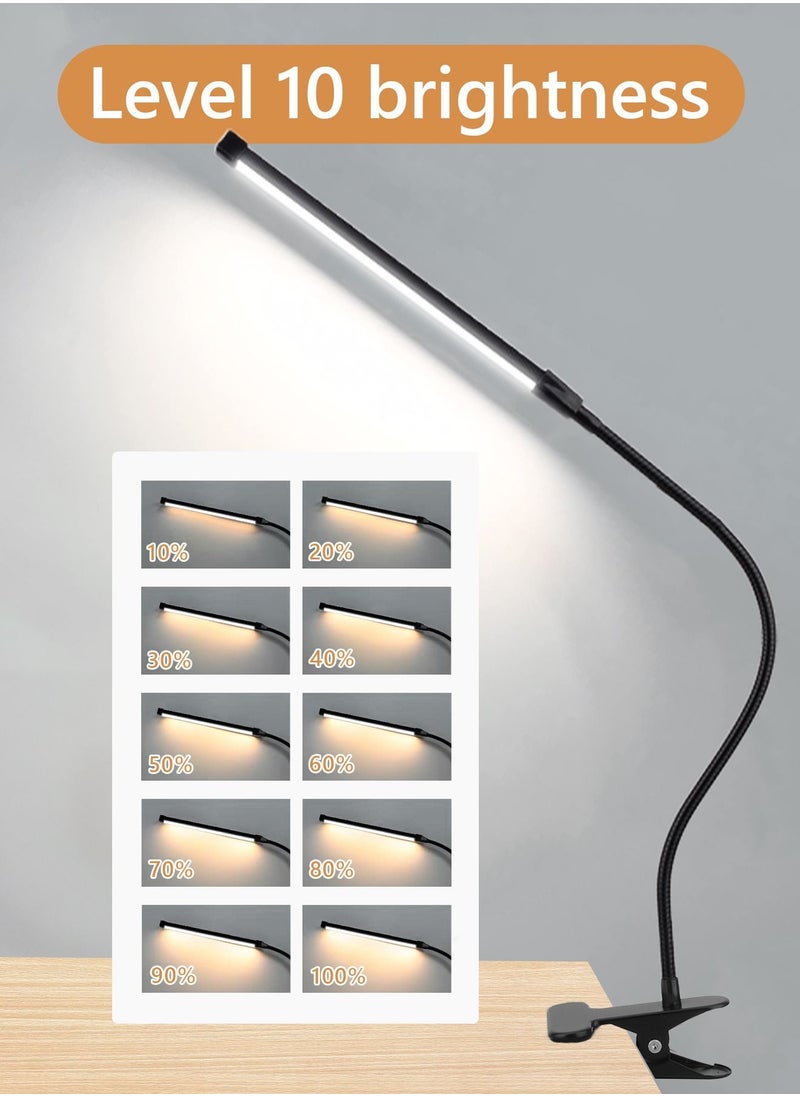 LOOPITYS - LED Desk lamp with Clamp  EyeCaring Clip on Lights for Home Office  3 Modes 10 Brightness  Long Flexible Gooseneck  Metal  Swing Arm Architect Task Table Lamps -- Black small size - Image 1