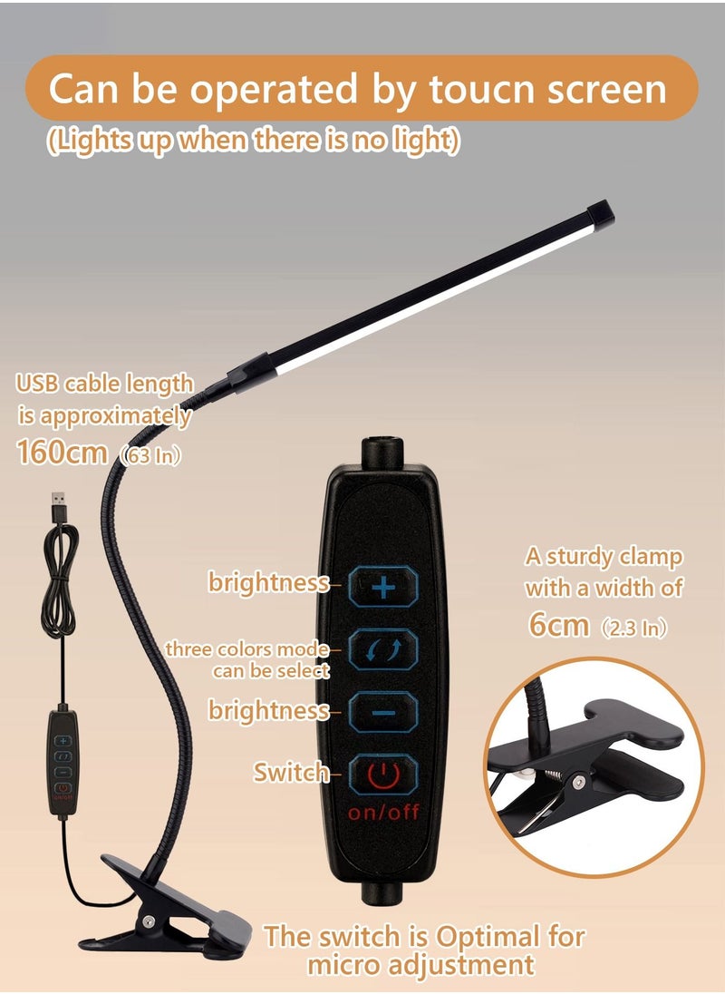 LOOPITYS - LED Desk lamp with Clamp  EyeCaring Clip on Lights for Home Office  3 Modes 10 Brightness  Long Flexible Gooseneck  Metal  Swing Arm Architect Task Table Lamps -- Black small size - Image 1