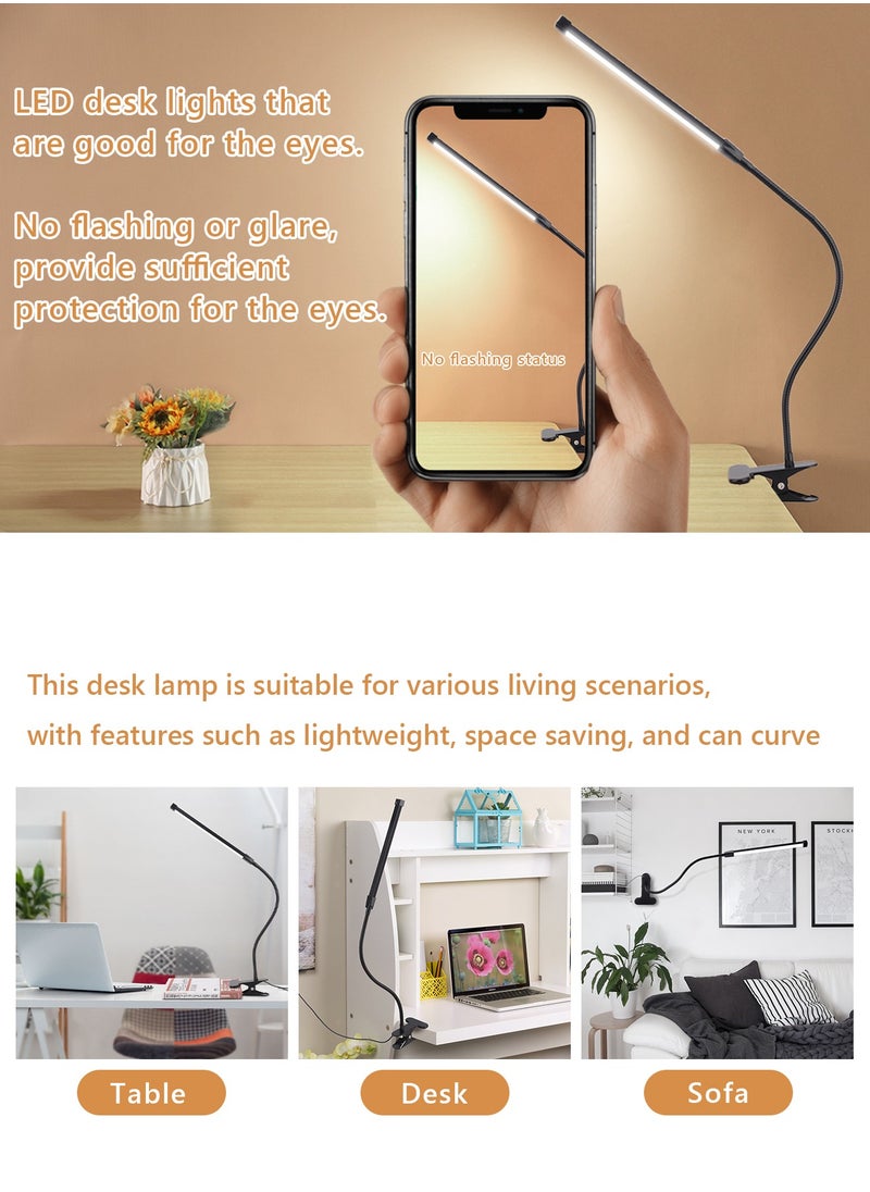 LOOPITYS - LED Desk lamp with Clamp  EyeCaring Clip on Lights for Home Office  3 Modes 10 Brightness  Long Flexible Gooseneck  Metal  Swing Arm Architect Task Table Lamps -- Black small size - Image 1