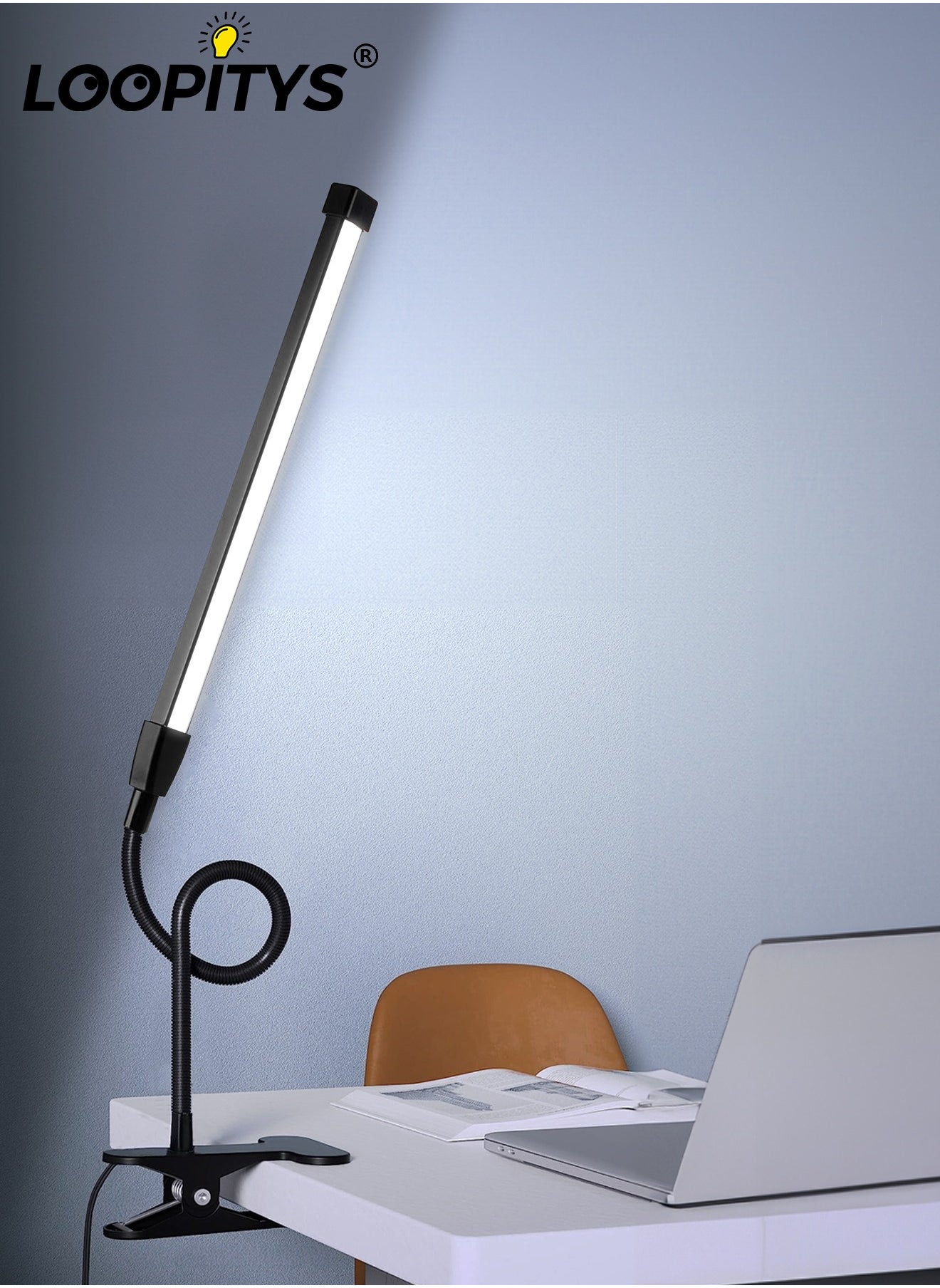 LED Desk lamp with Clamp  EyeCaring Clip on Lights for Home Office  3 Modes 10 Brightness  Long Flexible Gooseneck  Metal  Swing Arm Architect Task Table Lamps -- Black small size 