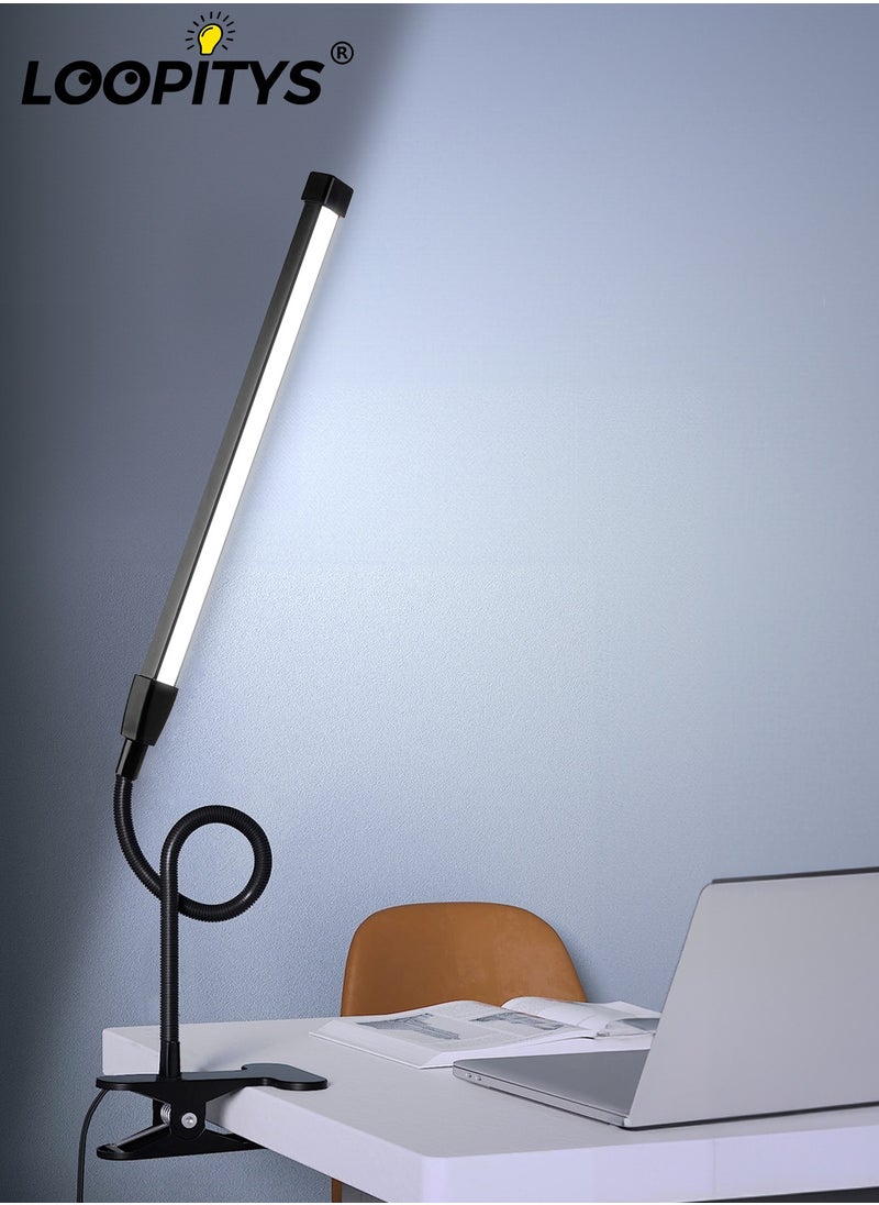 LOOPITYS - LED Desk lamp with Clamp  EyeCaring Clip on Lights for Home Office  3 Modes 10 Brightness  Long Flexible Gooseneck  Metal  Swing Arm Architect Task Table Lamps -- Black small size - Image 1