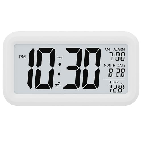 CBK Plastic Digital Alarm Clock Table Clock for Students, Home, Office, Corporate with Automatic Sensor, Date & Temperature, 5.91 Inch, 15 cm (White Digital) - Image 1