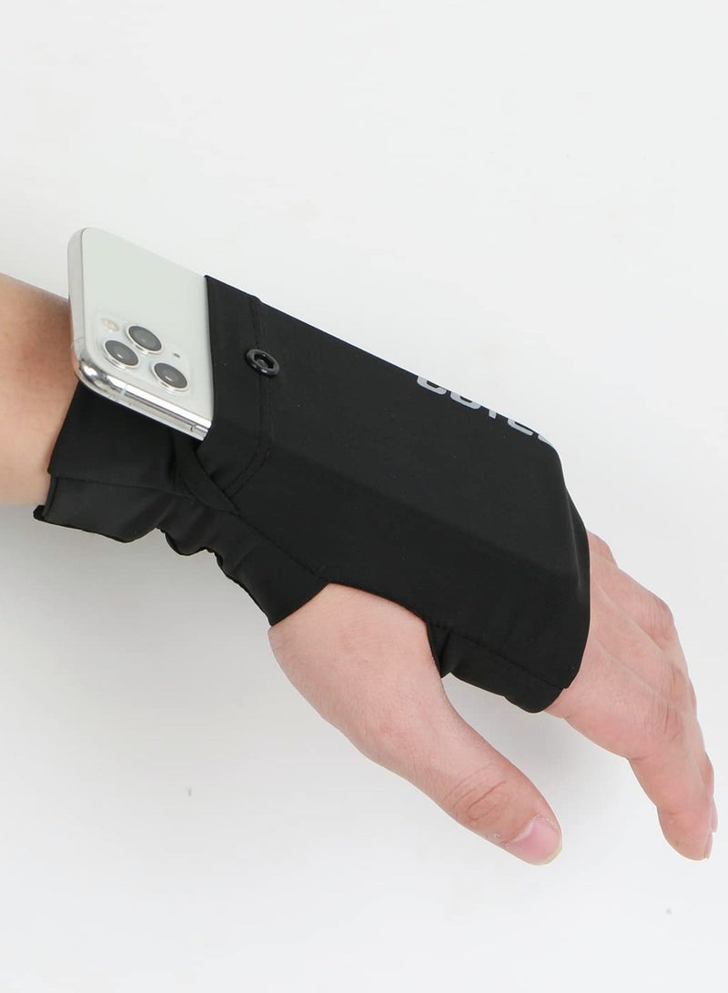 Generic Portable Wrist Bag, Cell Phone Arm Bands with Reflective Logo, Non-Slip Knitted Cloth, Glove Bag Phone Strap Armband, for Running, Walking, Hiking, and Cycling - Black  - Image 1