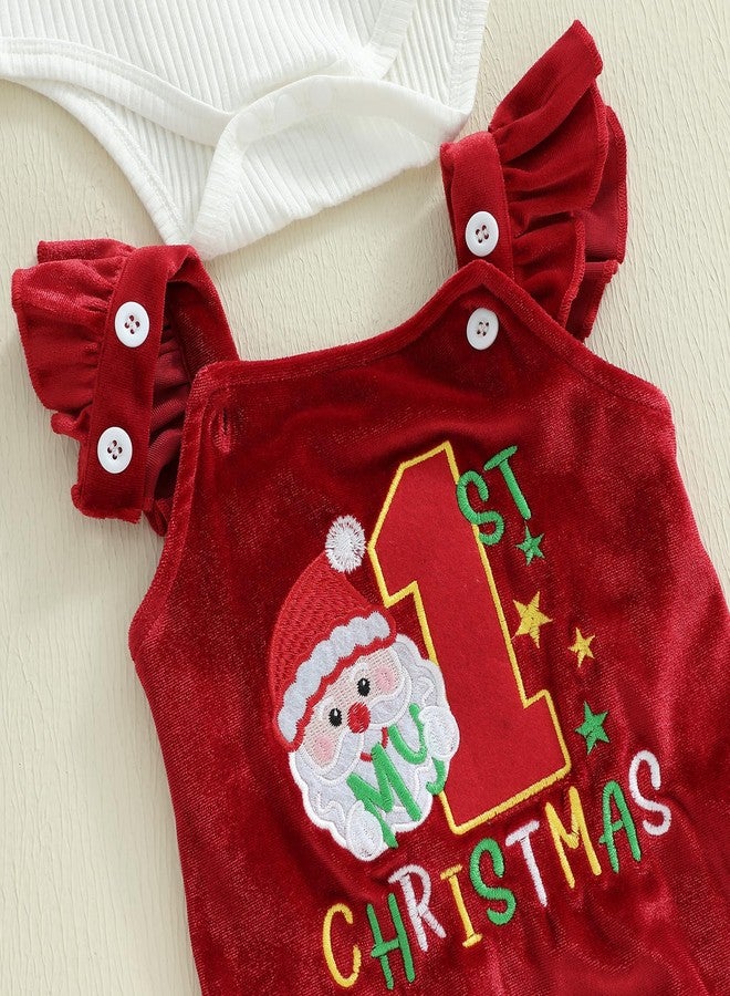 طقم ملابس عيد الميلاد الأول للرضيعة من DNOMAID YZARC، يتضمن جمبسوت بأكمام طويلة مضلعة، وبنطال واسع من المخمل المطرز، وعصابة رأس (أحمر، 3-6 أشهر) - Image 5