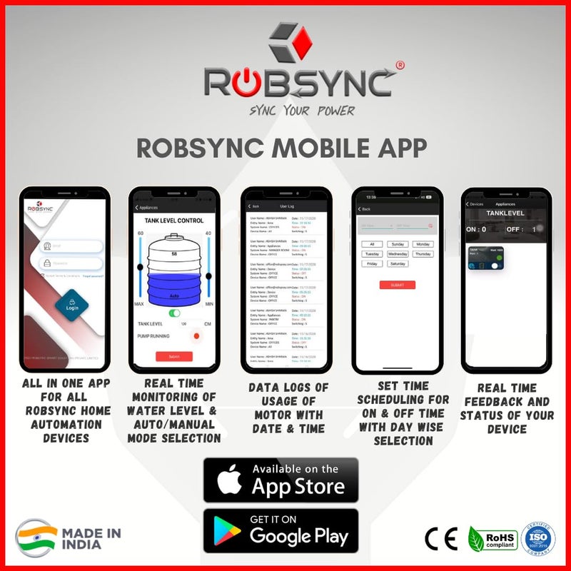 ROBSYNC Robsync Wireless Water Tank Controller Smart AutoLevel Control WiFi Mobile App Compatible Ideal for Any Load Submersible StarterThree PhasePush Button Starters - Image 5