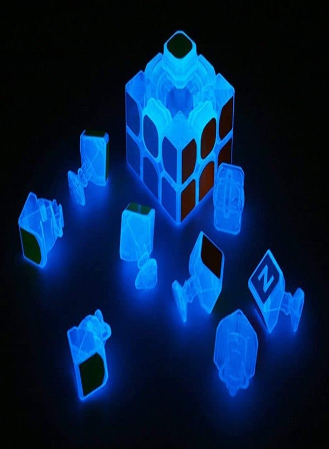 SHUYUE 3x3 Blue Fluorescent Speed Cube Glow in Dark Magic Speed Cube 3-D Brain Teasers IQ Puzzles for Kids and Adults (3x3 Blue Fluorescent) - Image 3
