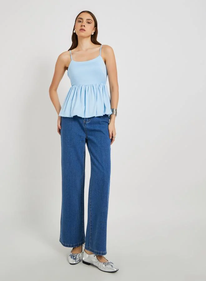 تايك تو Take Two Solid Strappy Gathered Waist Detail Top