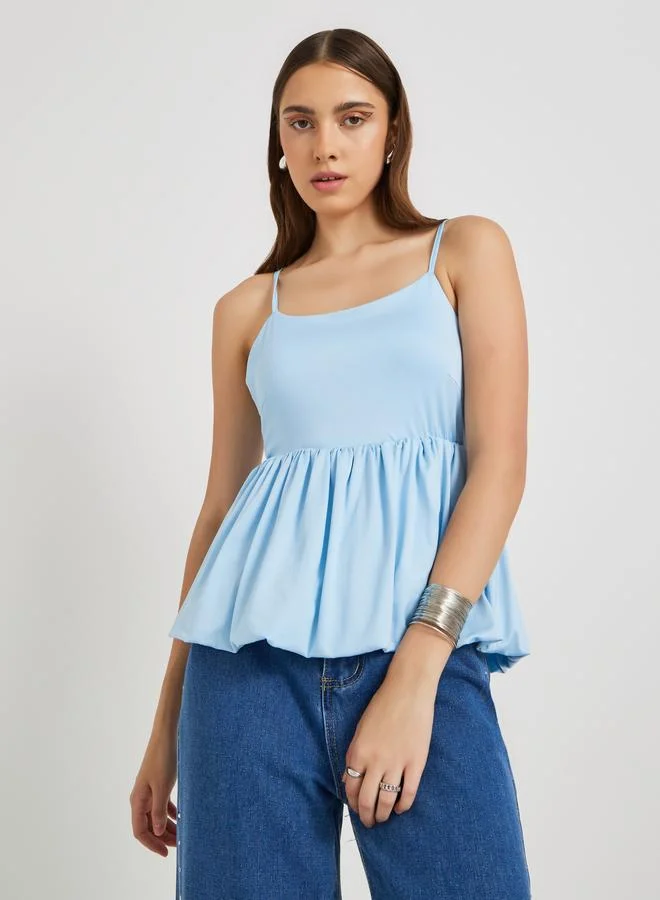 تايك تو Take Two Solid Strappy Gathered Waist Detail Top