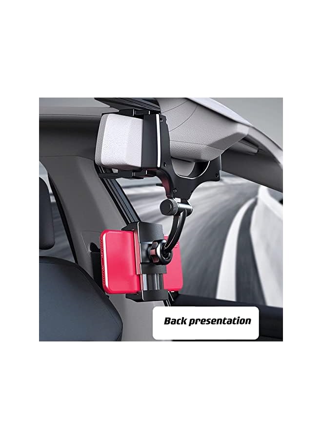 Green Tiger Rear View Mirror Car Mount Phone Holder Stand with 270° Swivel and Adjustable Clips (Black) - Image 4