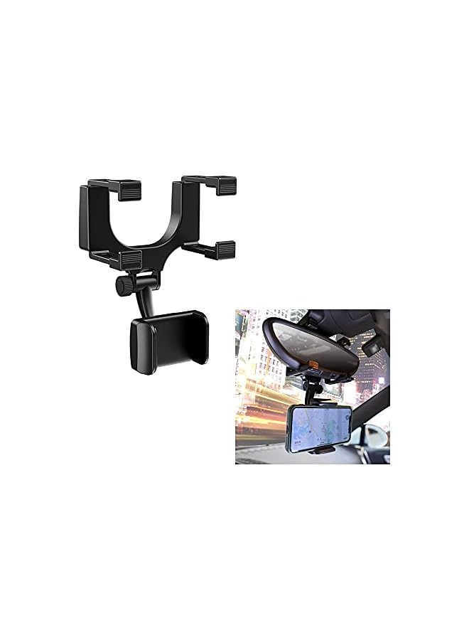 Green Tiger Rear View Mirror Car Mount Phone Holder Stand with 270° Swivel and Adjustable Clips (Black) - Image 2