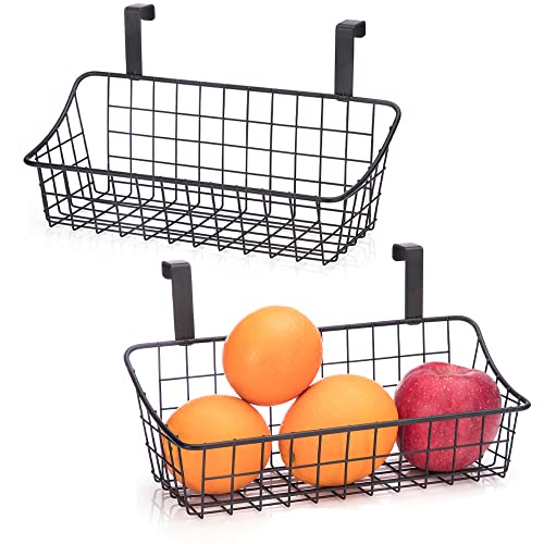 LeleCAT Over Cabinet Door Basket with hook Grid Storage Basket, Kitchen Storage Organizer,Over Cabinet Door Organizer,Hanging it behind a door or on a railing, Small, BLack,2 Pack - Image 1