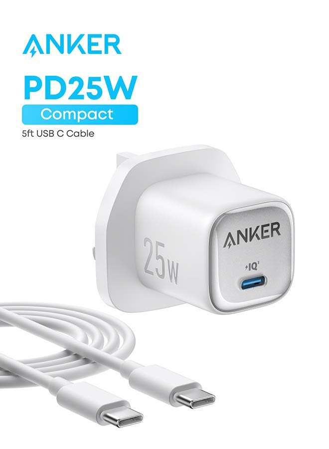 محول USB C بقوة 25 واط، يدعم الشحن السريع PPS لهواتف iPhone 16/16 Pro/16 Pro Max/15، وسامسونج جالاكسي S25/S24/Z Fold/Z Flip/Tab (كابل USB C بطول 5 أقدام) - Image 1