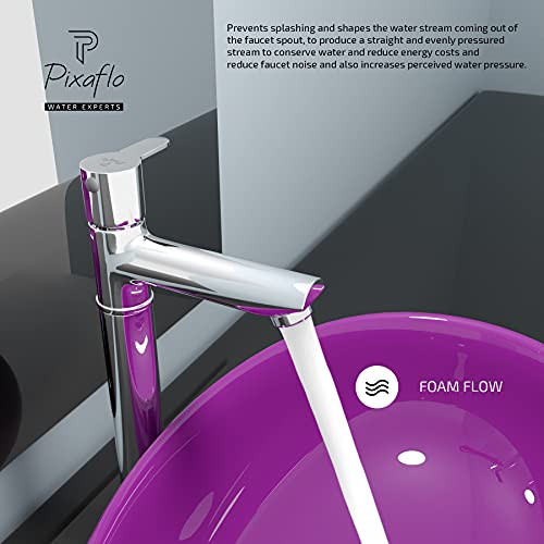 Pixaflo Fission Brass Extended Tall Body Pillar Cock 12 inch Tap for Wash Basin | Deck Mounted | Cold Water Tap (Not Hot & Cold Mixer) | Counter Top/Table Top Faucet | Foam Flow | Chrome Finish - Image 2